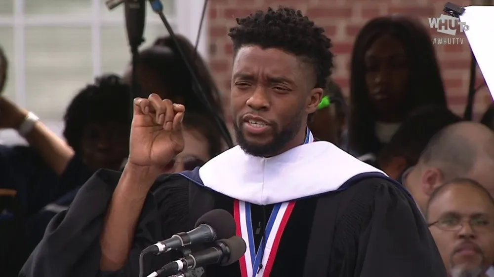 Chadwick Boseman giving the Howard University commencement address in 2018