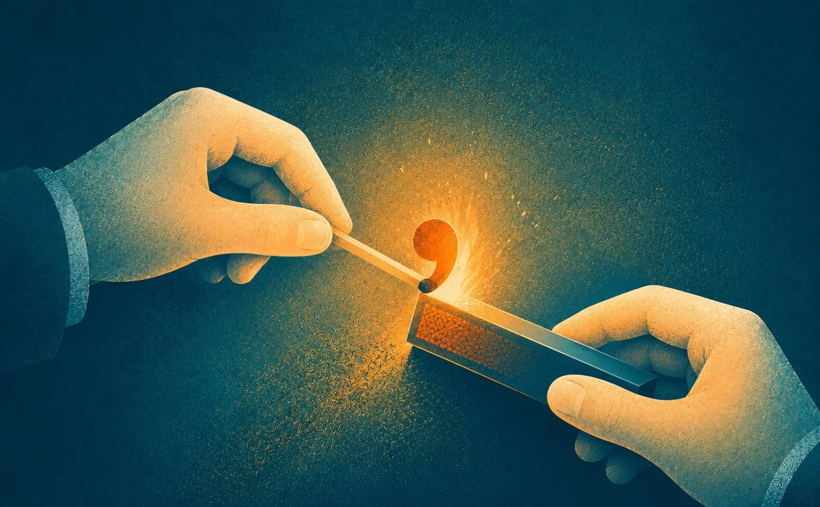 Hands striking a match to spark a flame, a metaphor for powerful quotes to start your presentation