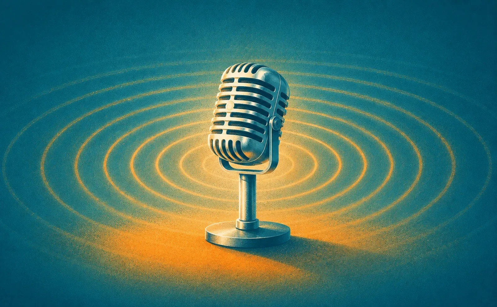 A vintage microphone radiating sound-wave ripples, a metaphor for famous persuasive speeches