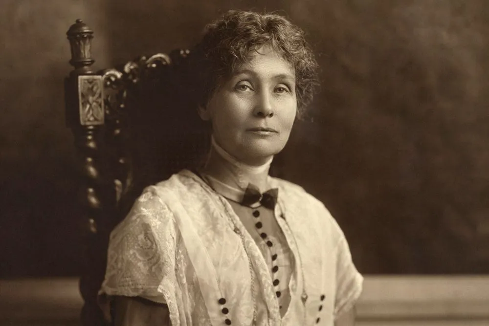 Suffragette leader Emmeline Pankhurst seated for a portrait in 1913